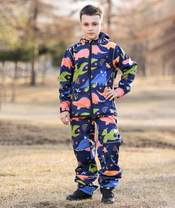 SET - Waterproof Softshell Pants And Hoodie Dino And Flower