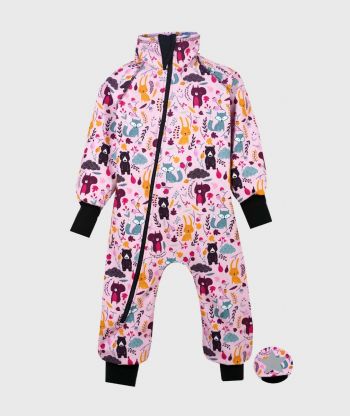 Waterproof Softshell Overall Comfy Forest Animals Pink Bodysuit