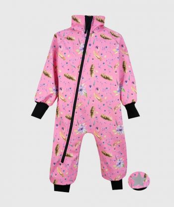 Waterproof Softshell Overall Comfy Flowers And Feathers Pink Bodysuit