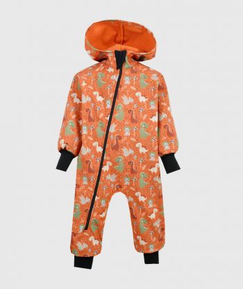 Waterproof Softshell Overall Comfy Jolly Dino Orange Jumpsuit