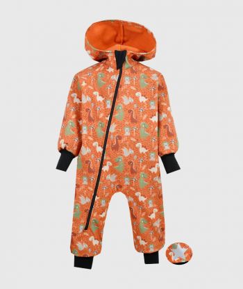 Waterproof Softshell Overall Comfy Jolly Dino Orange Jumpsuit
