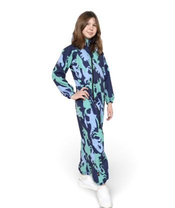 Waterproof Softshell Overall Comfy Dino Och Blommor Jumpsuit