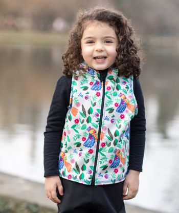Softshell And Polar Fleece Hooded Vest Flowers And Birds Drawings